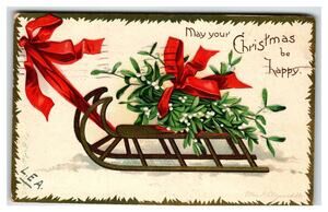 Ellen H. Clapsaddle Christmas Mistletoe Sled Postcard 1906 Posted
